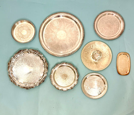 set or individual silverplate trays , polished updated listing coming soon