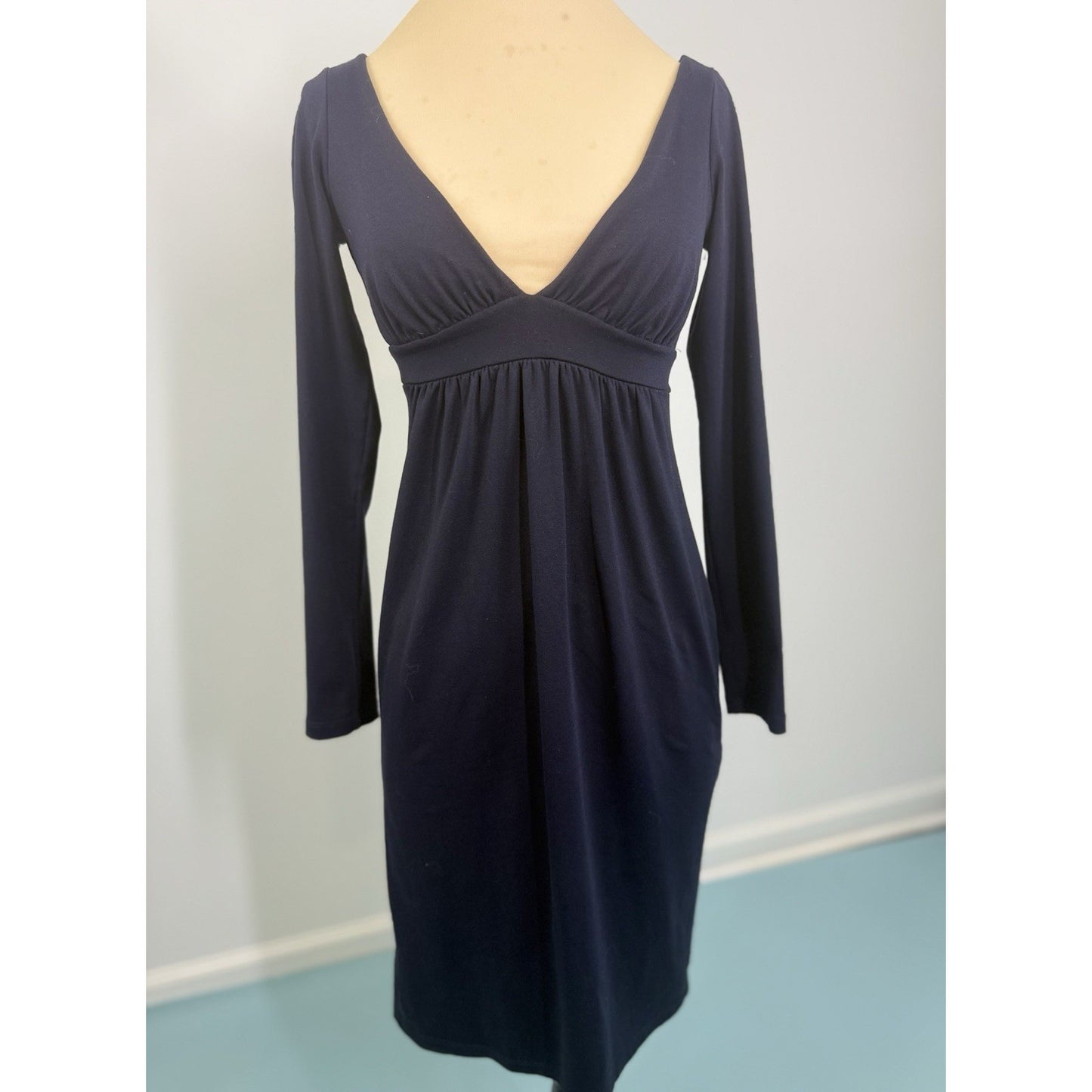 Vintage SUSAN MONACO plunge V neck Navy classic Black Dress Womens Small