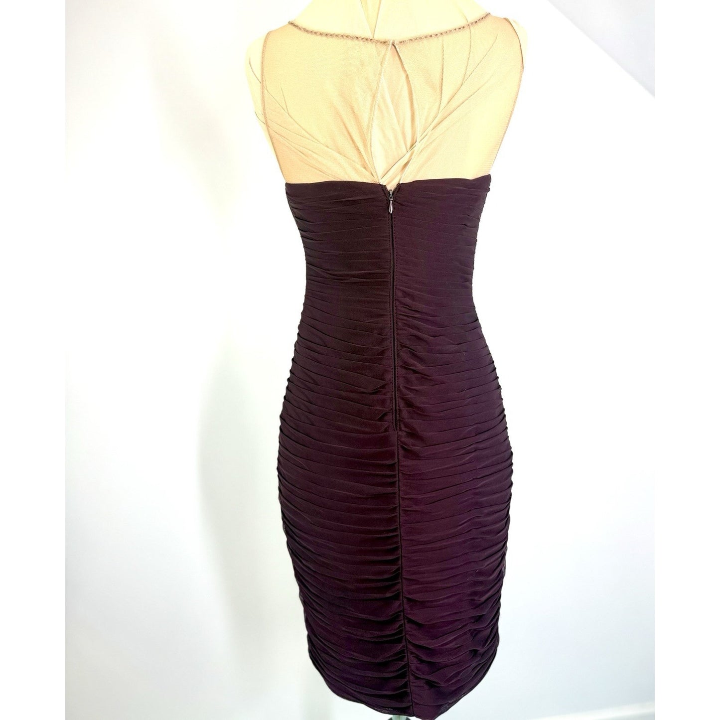 Vintage Adrianna Papell Dress Sz 4 Burgundy Jeweled Illusion Bodice Evening