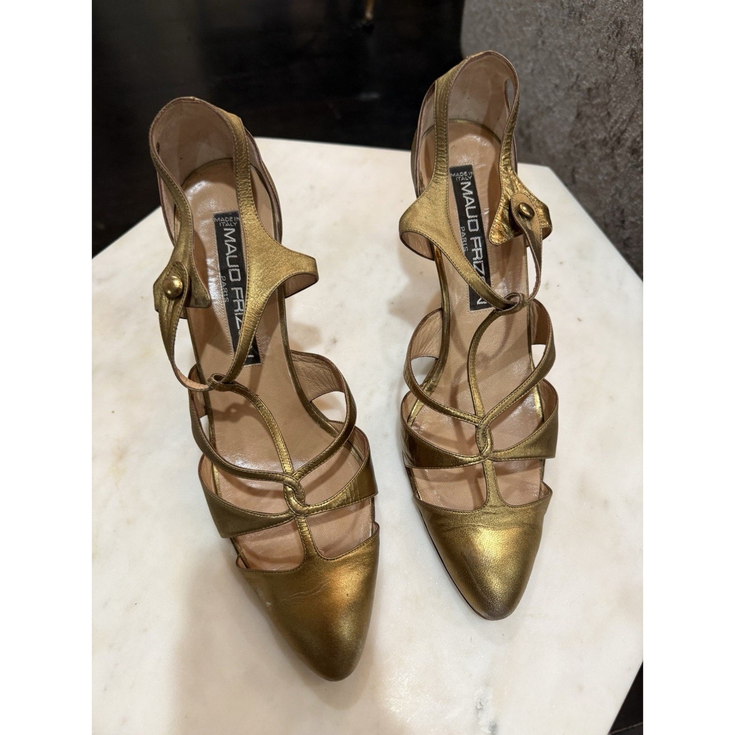 Maud Frizon Women's 3.5 High Heels Size 40 US 8.5) gold leather vintage heels