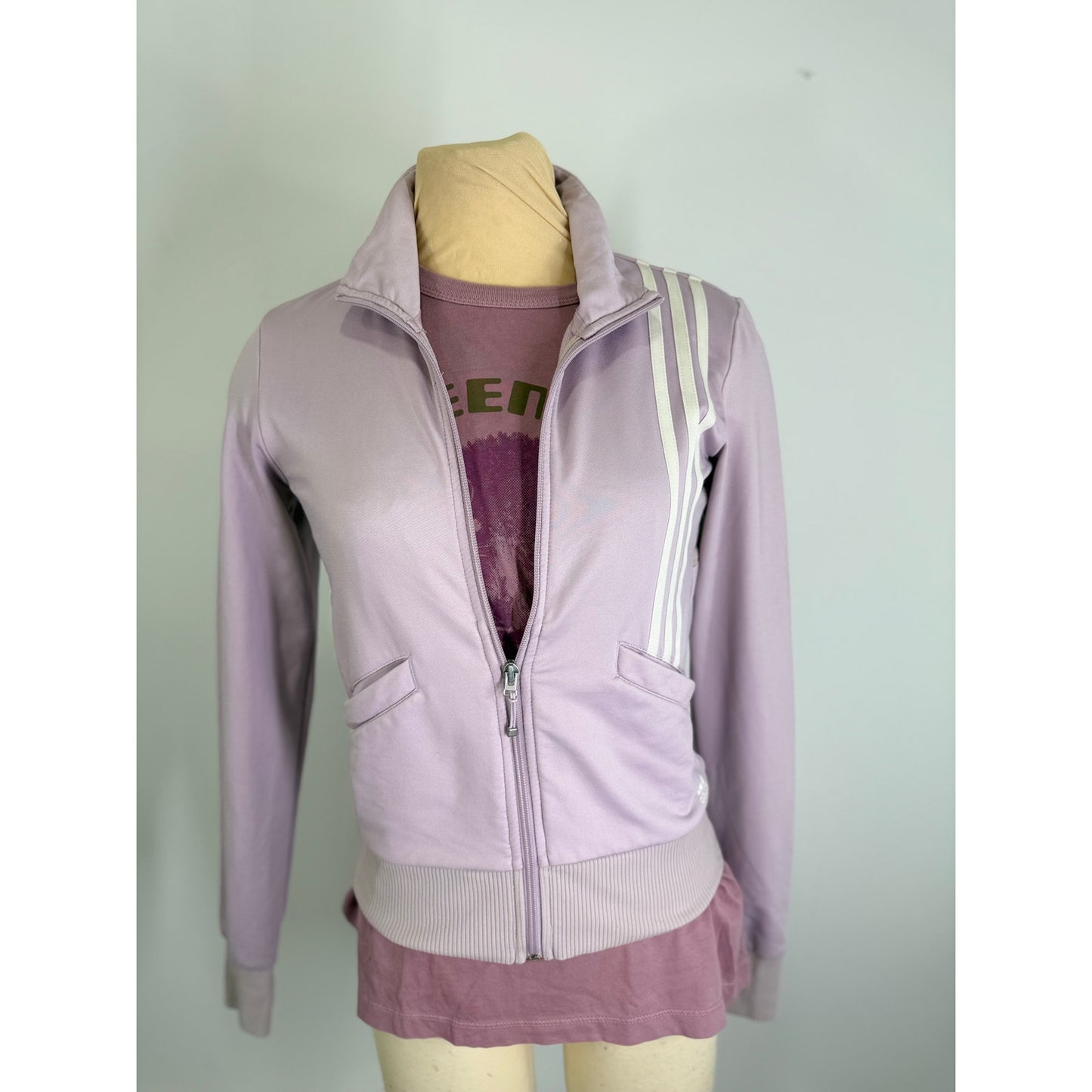 Vintage adidas dusty lavender and white zip jacket size small