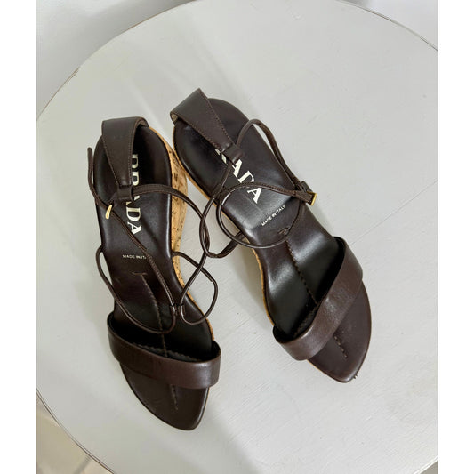 Vintage Prada cork wedge heel strappy shoe size 38/ us 8