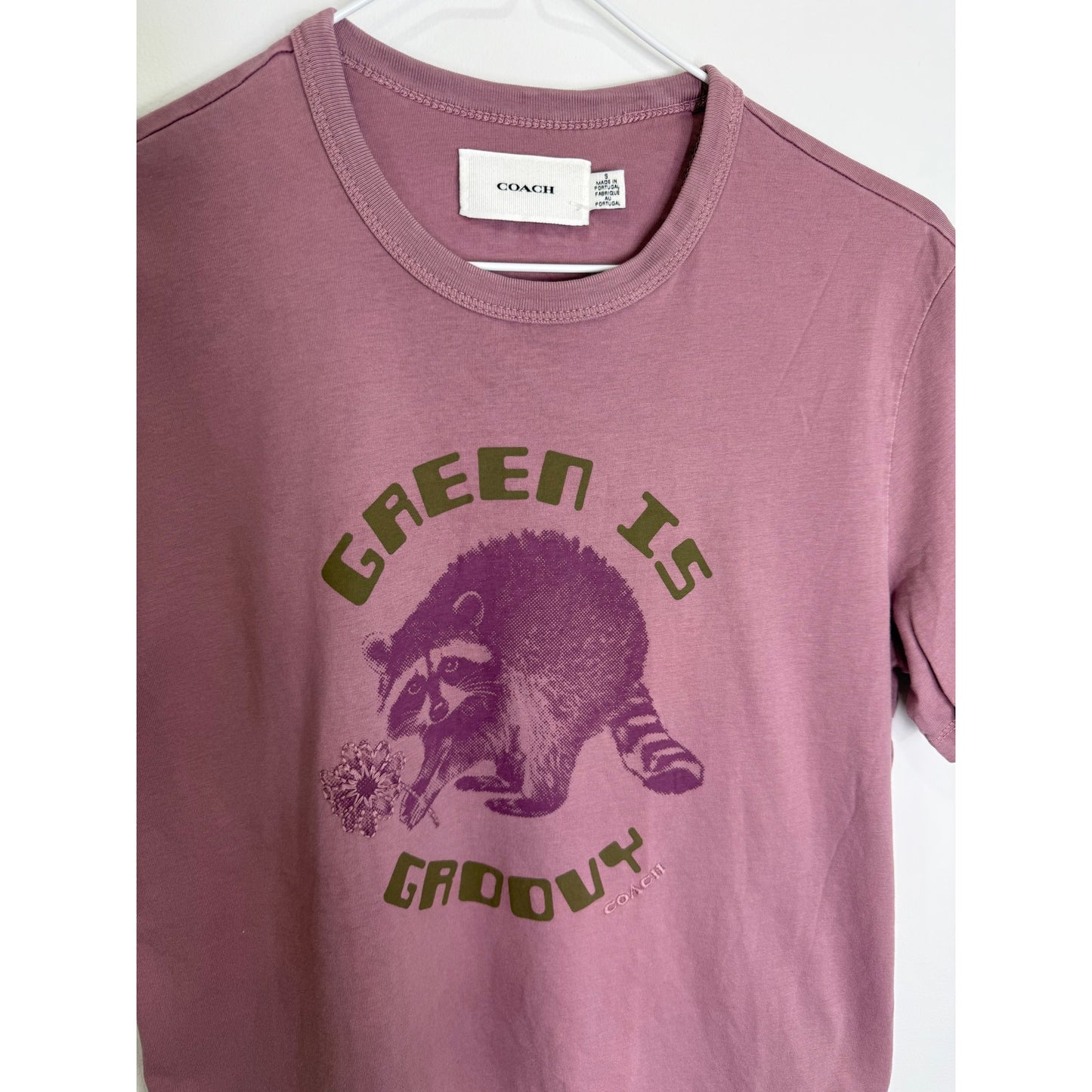 Authentic Coach  ECO Green is Groovy Small mauve graphic T shirt