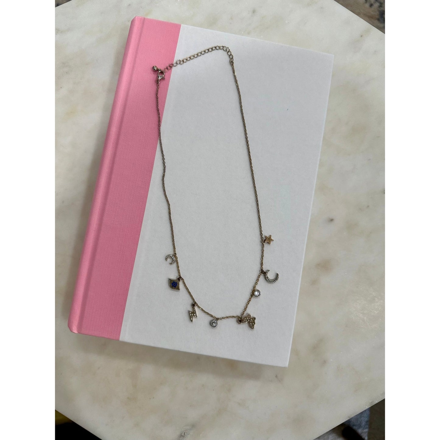 Vintage charm celestial necklace, vintage necklace, moon and star necklace