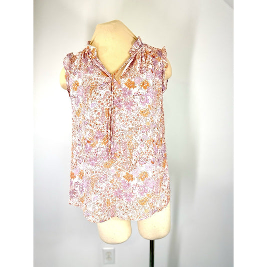 Copied - Maison d'Amelie NWT pink & gold Floral Print Blouse with Ruffled Shoulders, M