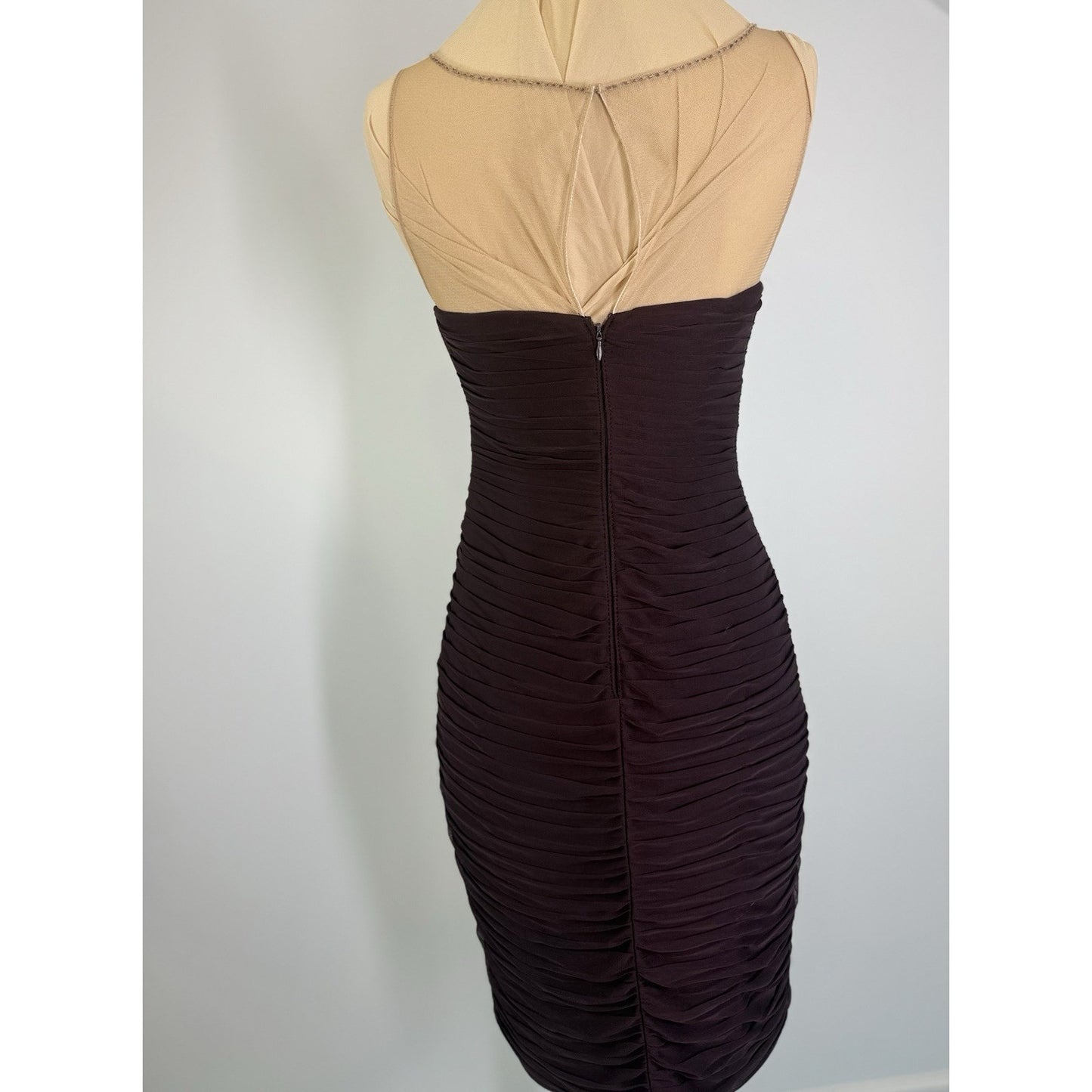 Vintage Adrianna Papell Dress Sz 4 Burgundy Jeweled Illusion Bodice Evening
