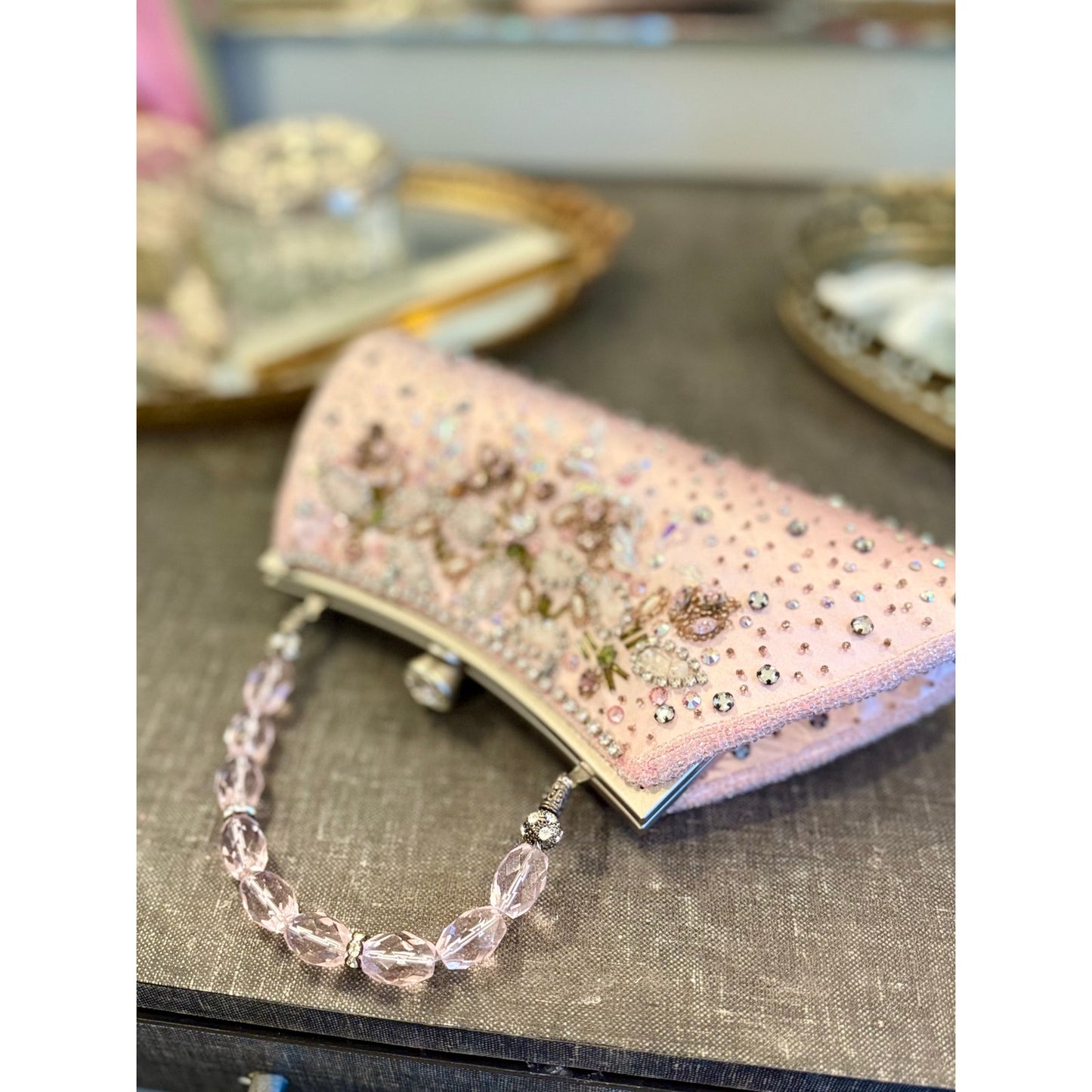 Vintage honey gold beaded and rhinestoned evening bag