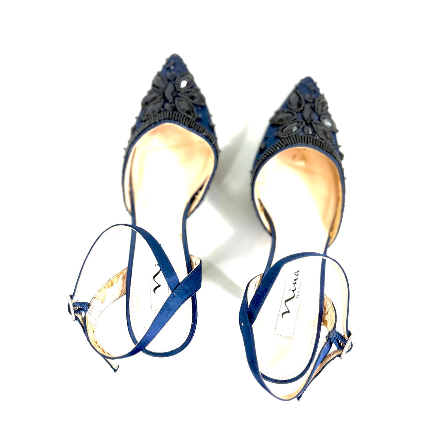 Vintage Navy Nina Heels  with black jewels Size 6M  without Box Excellent condition