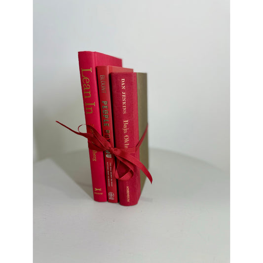 Red book collection, red vintage book collection, red book stack, red book decor