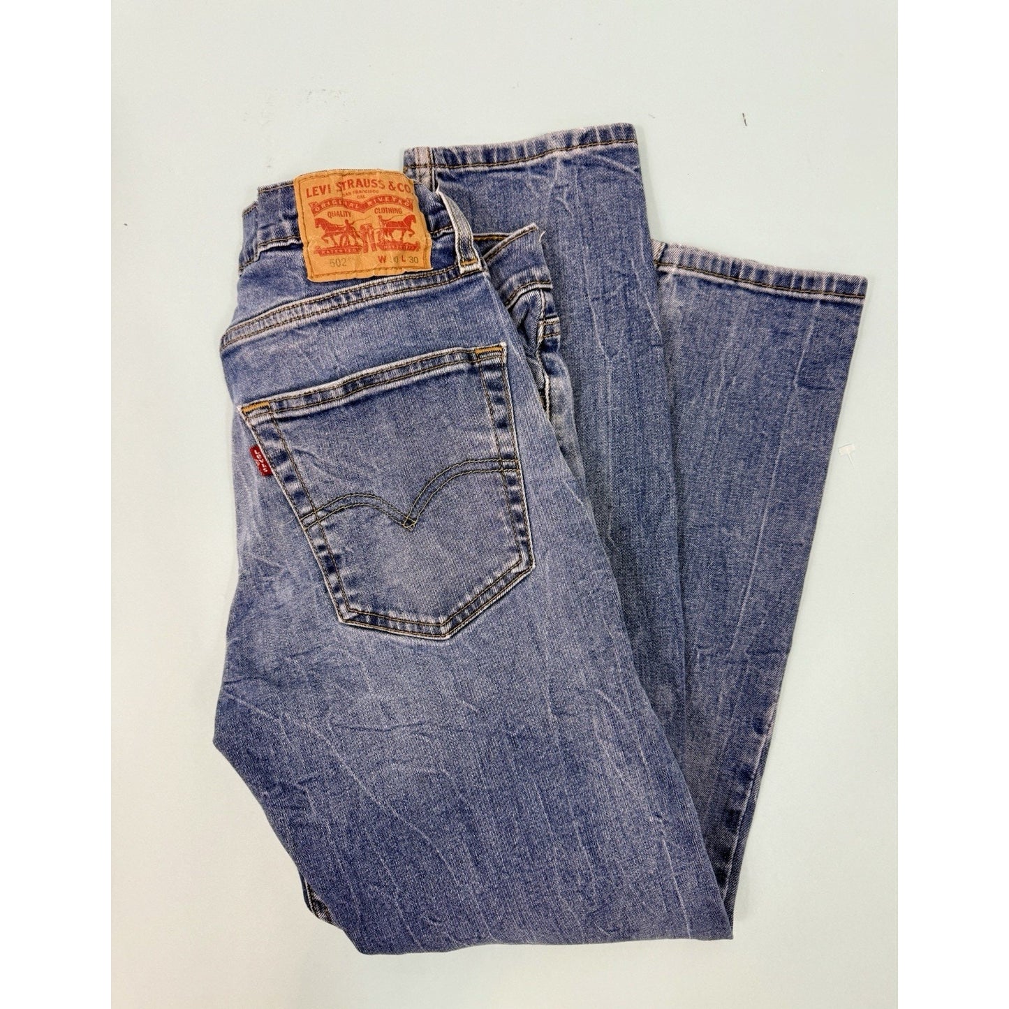 Levis 502 Jeans 30x30 Blue Straight Leg Denim Stretch Mens Pockets * Read Read *