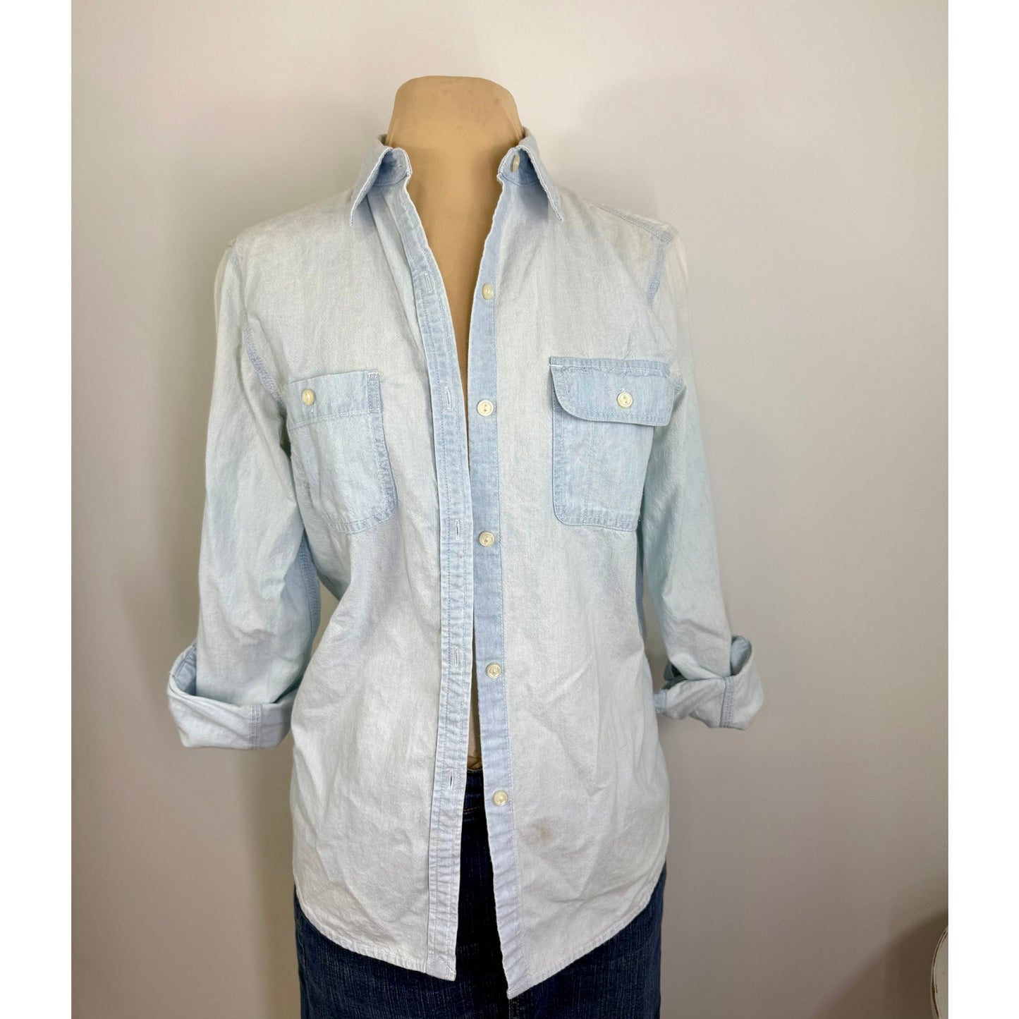 Vintage LRL Lauren Jeans CO, XS  Women's 100 cotton vintage faded chambray shirt, size XS