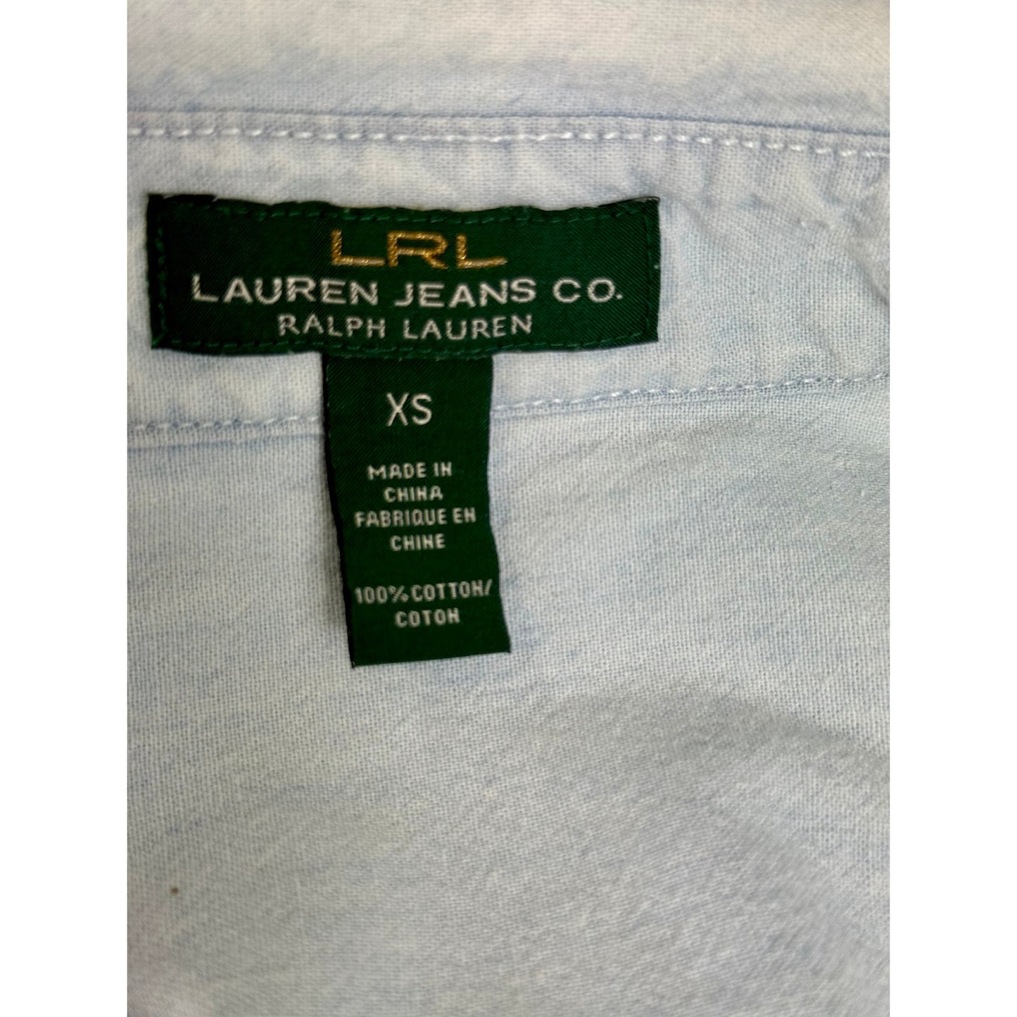 Vintage LRL Lauren Jeans CO, XS  Women's 100 cotton vintage faded chambray shirt, size XS